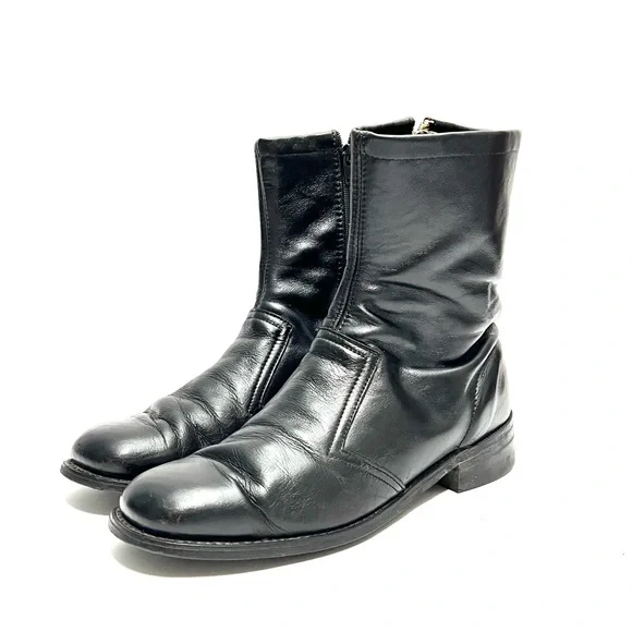 Vintage 1970s men's black leather fabric lined zip up ankle dress boots